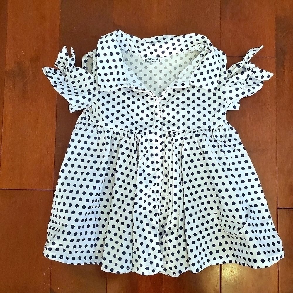 Mayoral Cold Shoulder Polka Dot Peplum Top